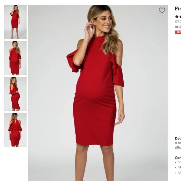 Pinkblush Red Mock Neck Ruffle Fitted Maternity Dress